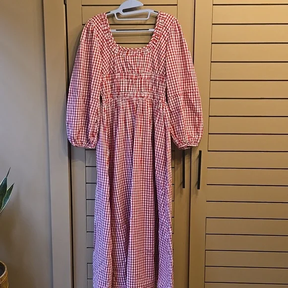 DAMSON MADDER Dakota Red Gingham Bow Midi Dress EU 8/US 4 - Picture 9 of 13